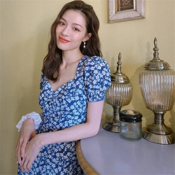 종초희 같은 블루 플라워 원피스