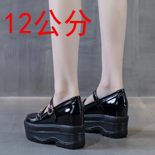 블랙단화 메리 제인 미니 구두 여성 키높이 12 공분 작은 10CM 따르다 통굽 하이탑 신발