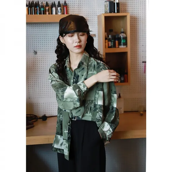 카라넥 셔츠 일찍이 여성 디자인감각 보이핏 볼륨 봄계절 클래식 플라워 프린팅 이니셜 와이드 루즈핏 상의 4200835352