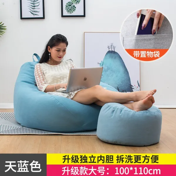 1인용쇼파 빈백쇼파 모찌쇼파 베란다 휴시의자 소형 쇼파 싱글 여학생 바닥 침실 귀여운 다다미, T07-(쿠션증정 * 스텝프)빅사이즈 하늘색(독립 내피)