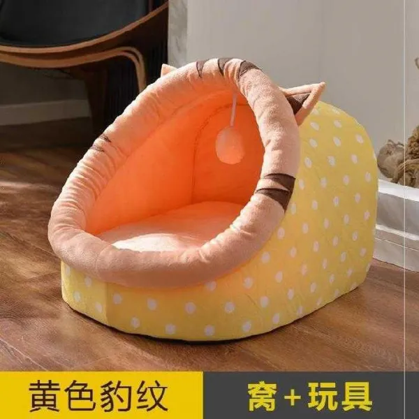 전기냄비 ~ 레드고양이 보온타입 털융 고양이집 강아지 침대헤드 고양이냄비 겨울날 공주침대 정리 전기온열 고양이우리 안의 고양이, T01-노란색 레오파드(장난감을 보내다), C03-중간사이즈(7키로이내 고양이 놀이에 내보내다