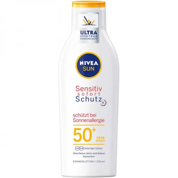 니베아 선 민감한 즉각적인 보호 선 로션 1 팩 (1 x 200 ml) 민감한 피부를위한 SPF 50 + 태양 로션 태양 알레르기의 경우