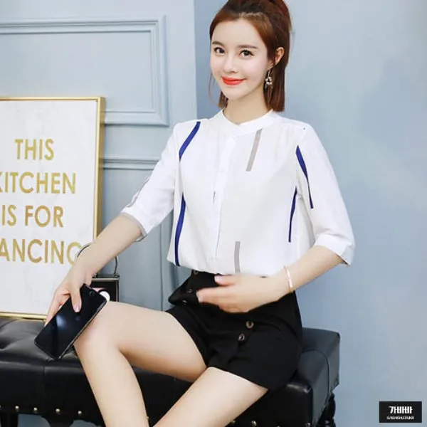 가바바 여자 블라우스 심플한 무늬가 인상적이야 차이나넥 반팔 블라우스 G45961