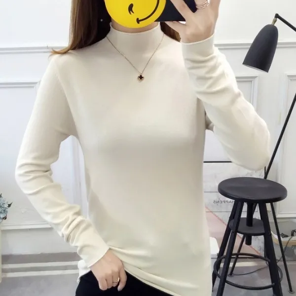 힐링온니 D053 2 데라브 얇은골지 4color 하이넥 반폴라 긴팔 니트 티셔츠