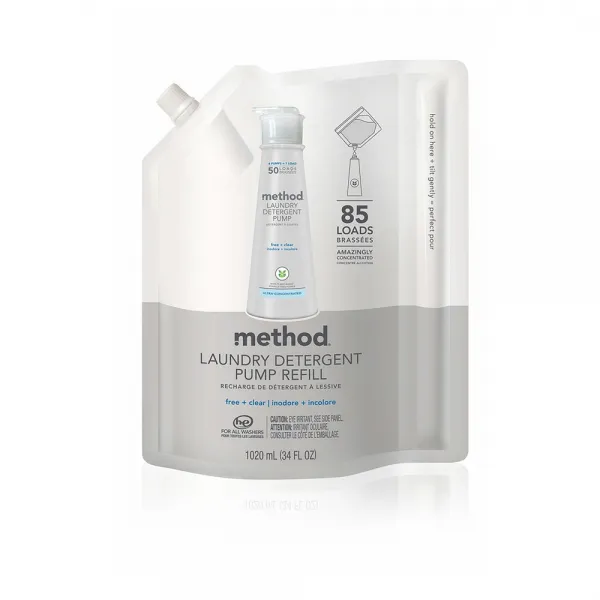 Method Laundry Detergent Refill 메소드 프리 클리어 무색무취 식물성 세탁세제 리필 1020ml, 1개