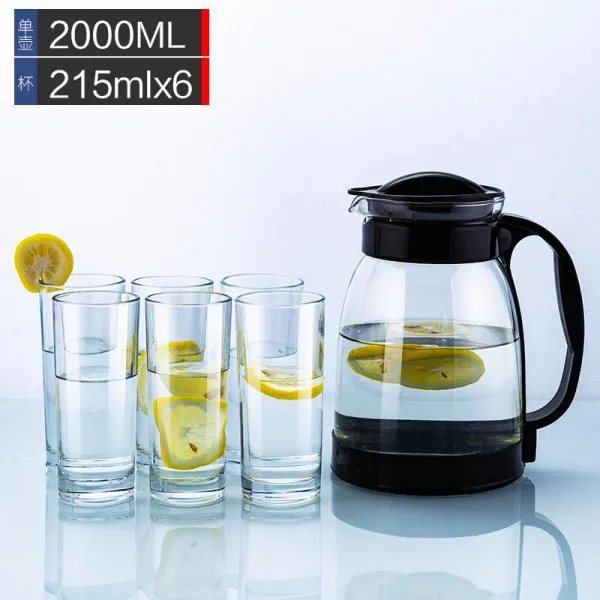 활동 표적 곧장 돌진함 19L 가정용 유리 빅 냉수물병 춥다 냉수컵, 블랙 2000ml _6개 215ml