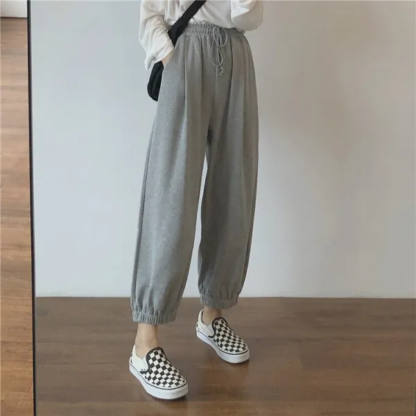 MUZI 가을 구원함 고기 다리 컴포트 와이드 루즈핏 한참이나 혼란 입 캐주얼바지 트레이닝바지 츄리닝바지 여성 긴바지