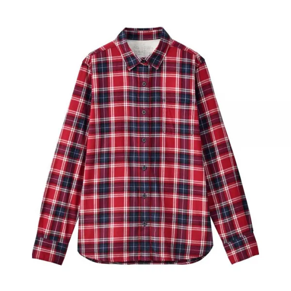 MUJI [네트워크 한정] 무 인양품 여성 식 신 면 경 량 플란넬 셔츠 레 드 X 체크 L, 상세페이지 참조
