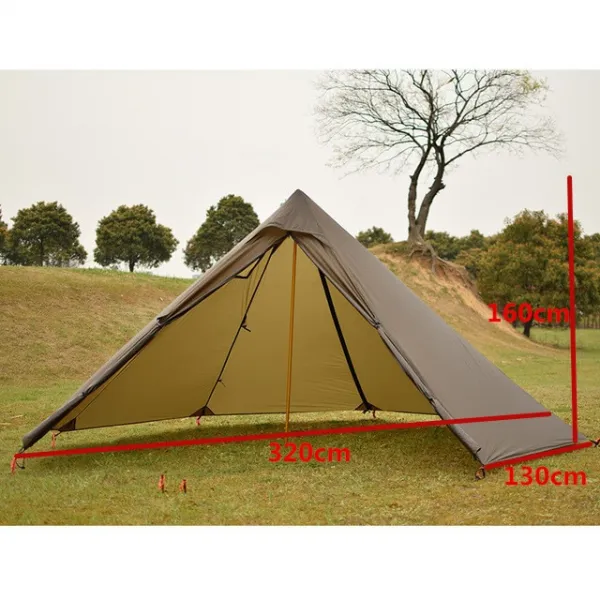 2 개의 문 Ultralight 옥외 야영 Teepee 3-4Person 20D 실리콘 나일론 배낭 하이킹 천막을 가진 격상 된 큰 피라미드 천막, TypeA Outer Tent_3
