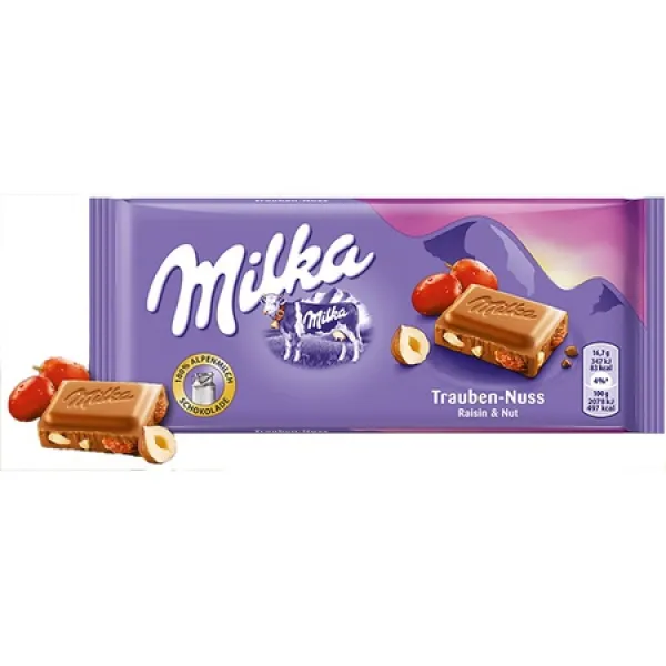 Milka Raisin Nut Chocolate Bar Candy Original German Chocolate 100g3.52oz, 상세 설명 참조0