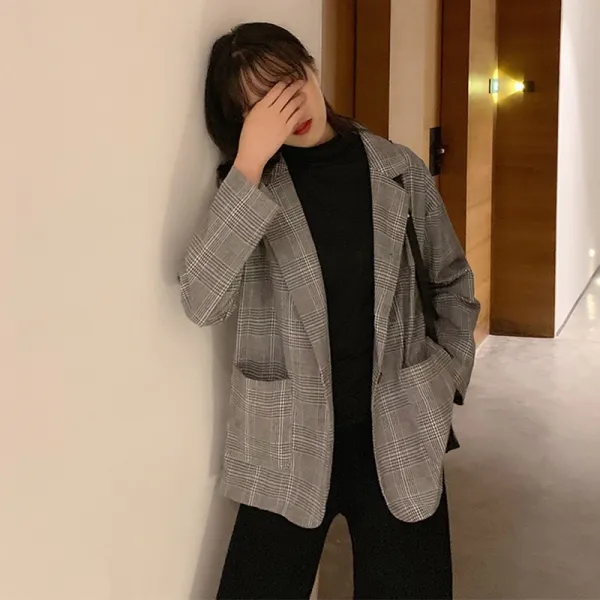 지비천사 가을 겨울 여성 트랜드 오버핏 싱글 더블 체크자켓 JE