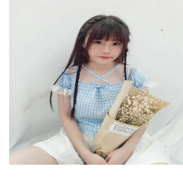[해외]여성상의 > 민소매탑 WOMEN / 민소매탑 / [입금] 클로버 부스 원래 밝은 파란색 미세한 격자 무늬 끈 퍼프 슬리브 T 셔츠 드레스 셔츠 자매 부드러운 신선한 여름 (배송비 및 관부가세포함가격)