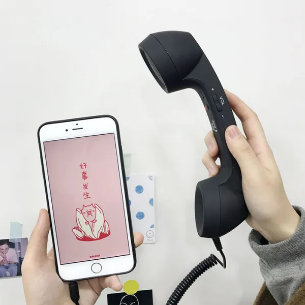 귀여운 복고풍 송화기 스마트폰 수화기 음량조절, 블랙+, 없음