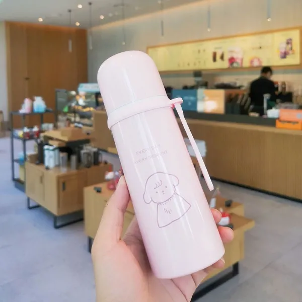 보온병 고안치 포함 자 의 여성 테이크아웃컵뚜껑 물을마시다 쏟다 휴대하기 편리함 심플 물컵, 숲반짝이다 6080 -핑크 350ml