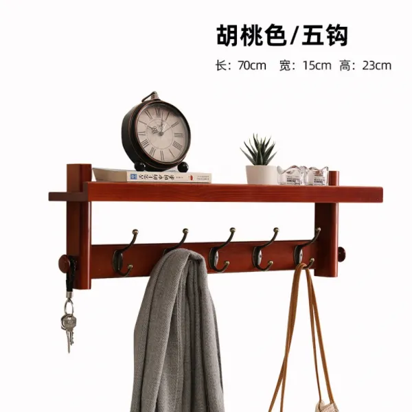 원목 벽행거 북유럽스타일 벽걸이 선반 옷걸이, 1개, 레드브라운 70cm5 후크