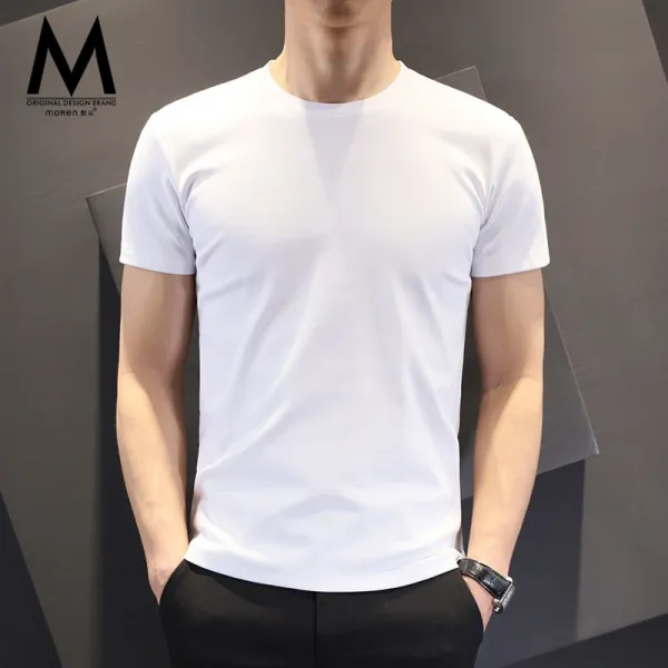 사이클영 캐주얼남자티셔츠 묵인 라운드넥 슬림 맨티셔츠 여름 얇은 타입 다크그레이 트렌드 캐쥬얼 이너