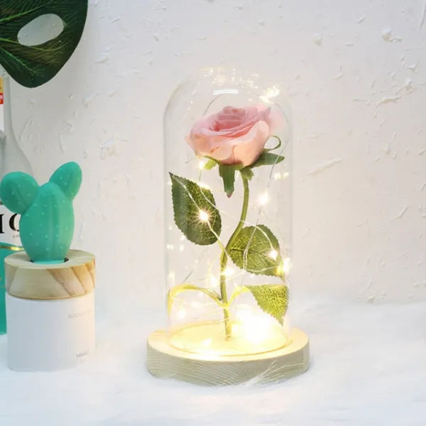 아름다움과 짐승 로즈 LED 유리 돔 영원히 로즈 레드 로즈 발렌타인 데이 어머니의 날 특별 로맨틱 한 선물, 09 pink