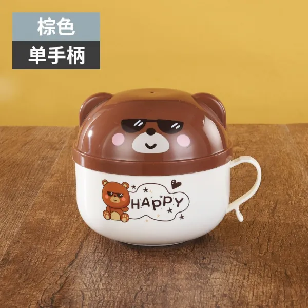 면기 가족 3식구 그릇과수저 세트 타입학생 라면그릇 뚜껑포함 스테인레스 귀여운 도시락 소녀감성 기숙사 컵라면, T01-편수냄비 브라운(숟가락)