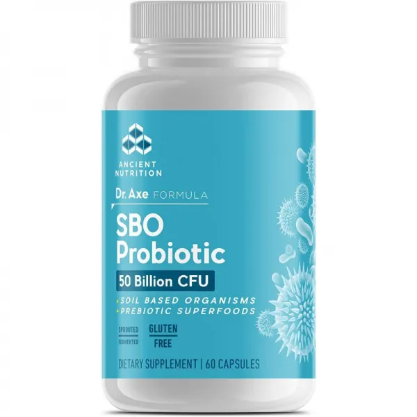 SBO Probiotic Supplement Dr. Axe Formula 토양 기반 유기체 및 프리 바이오 틱스 소화 및 면역 지원 서빙 당 500 억 CFU, 1, 단일옵션