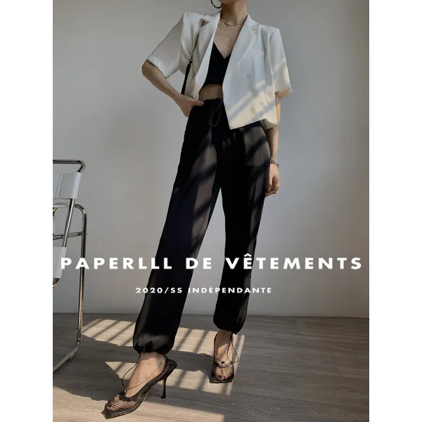 PAPERLLL 스판 밴딩 허리보정 캐주얼바지 와이드 루즈핏 슬림핏 청량 심플 스타일리쉬 드롭 드레이프 한참이나 혼란 바지