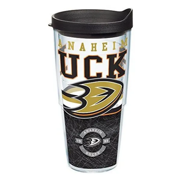 Tervis 1166241 NHL 애너하임 오리 코어 텀블러 (랩 및 검은 뚜껑 포함) 24oz 투명, 본상품선택