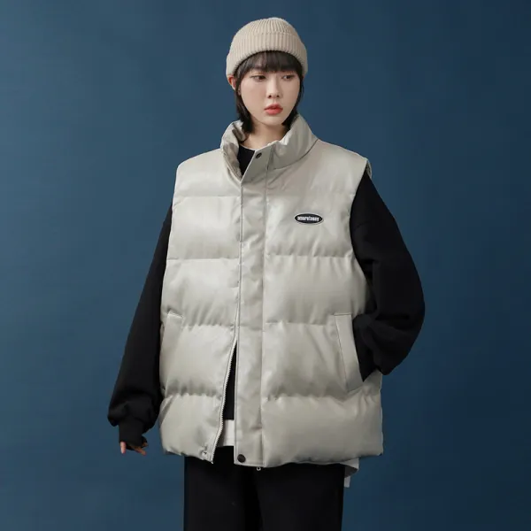 노나시 다운 인조가죽 가죽조끼 여성 카고 겨울 가을 와이드 루즈핏 핏아우터 두꺼운 빵 코트 트렌드