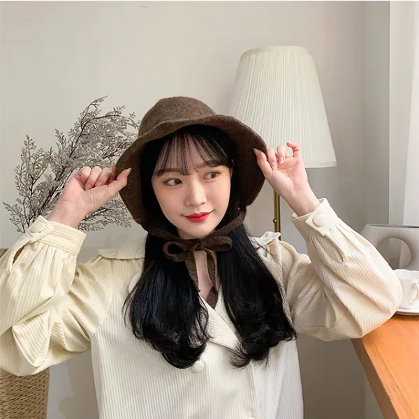 문릿 여성 울 와이어 끈 버킷햇 벙거지모자