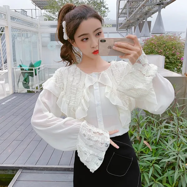 패션이루 쉬폰 케이프 블라우스 결혼식 하객룩 봄 레이스 여성
