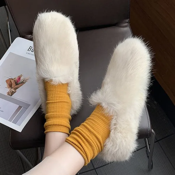 푹신한 에코퍼 털신발 겨울 폭스퍼st 플랫 슈즈