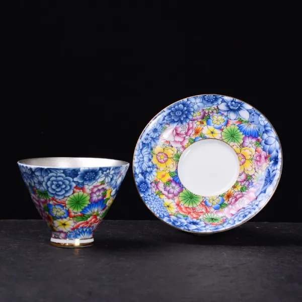 주니별 경덕진 은화 도자기찻잔 궁푸차 구 티 사발 컵 매트 상감 실버 차를 음미하는 법랑채은 찻잔 _컵받침