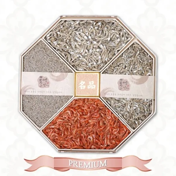 국내산 멸치 팔각한지함 2호 선물세트(세멸치350g 자멸치300g 소멸치300g 홍새우200g) 물좋은 남해바다에서 어획한 신선한 멸치만 엄선, 4개 1세트, 상세설명참조