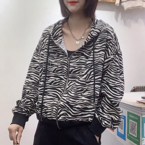 가을후드집업 향기가 짙다 28179 얇은 얼룩무늬 스트링 후드다 지퍼 짧은 타입 코트 여성 3395231933