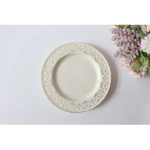 도자기 크림 엘로 금테를 두르다 갈피를 잡지 못함 노르딕 심플 무드 디저트접시 야채접시 4382484295, 금테가 끝없이 넓다 접시