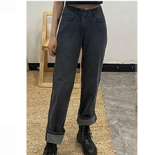 치코치코 만족감 높은 하체라인이 커버되는 6만원대 선물 밴딩 와이드 워싱블랙진 E-1754330