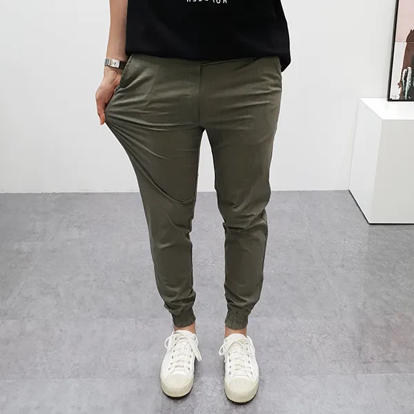 구스마켓 남자 린넨 스판 워싱 밴딩 조거팬츠