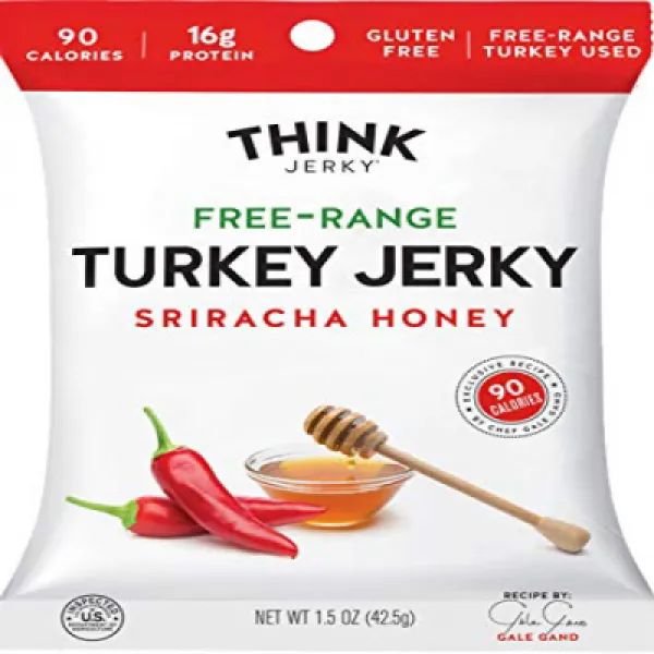 Think Jerky - Free-Range Turkey Jerky Sriracha Honey Gluten-Free 1.5 Ounce (5 Count) Jerky를 생각하십시, 1