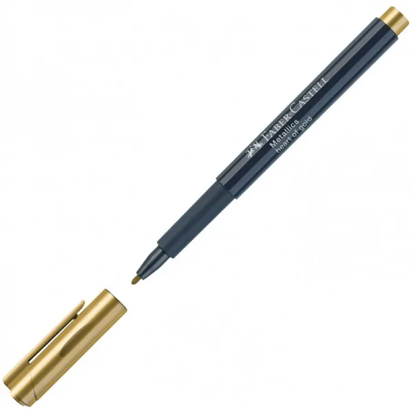 Faber-Castell 160750 - 섬유 팁이 있는 메탈릭 마커 1.5mm 대시 많은 표면적에 적합 금속 효과 골드