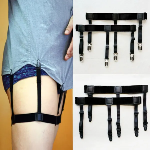 2Pcs 남성 셔츠 유지 벨트 미끄럼 방지 잠금 클립 접힌 다리 넓적다리 걸쇠 고정 스트랩 조절식 클램프남자 멜빵스