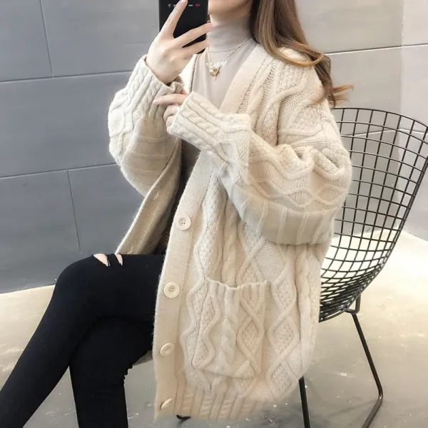 하이엘듀 니트코트여중장추동년신상한루즈핏루즈핏빈티지한오버핏가디