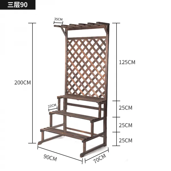 모듈선반키트 접난 스탠드식 방부목재 베란다 다층 계단 화분대 나무재질 화분 실외 거실 나무프레임, C01-대, T07-카보나이징 3층 높이 200* 넓이 90* 깊이