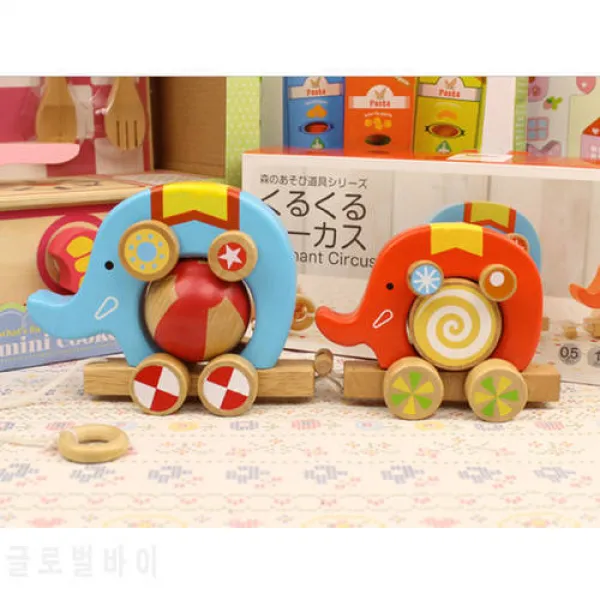 D633 벌금 나무 장난감 2 코끼리 차 재미있는 휠 디자인을 끌어 어린이 교