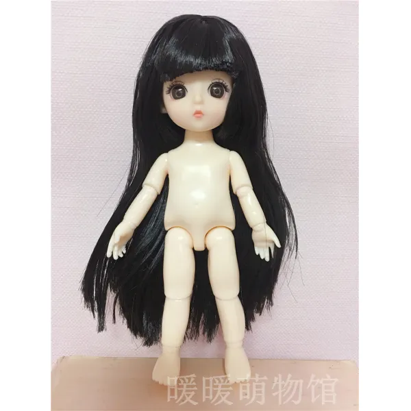 8부 BJD 몽리 3D 진짜 눈 라이크 맹아 풀 가죽 관절 체소꿉놀이 공주, 블랙 일자뱅 누드 하이 대략 16cm ~다섯 개를 사다