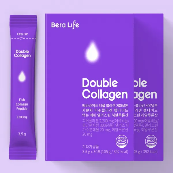 베라라이프 더블콜라겐 300달톤 저분자 피쉬콜라겐 펩타이드 먹는 어린 엘라스틴 히알루론산 3.5g X 60포, 105g, 2개