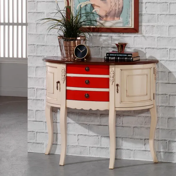 베리카 엔틱 빈티지 아이보리 반달콘솔 단품