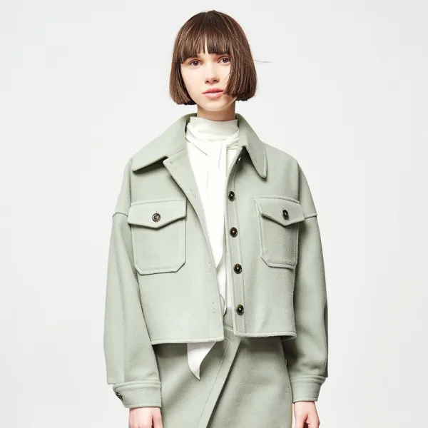 슈가 력 겨울 신록 구미 긴팔 패션 터틀넥 싱글 버튼 와이드 숏 퍼