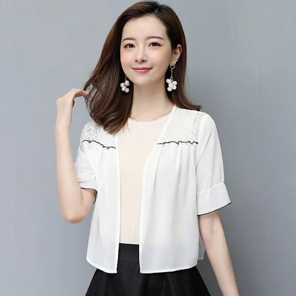 패션이루 미니 쉬폰 가디건 미시 반팔 비치 여름 여자 시스루