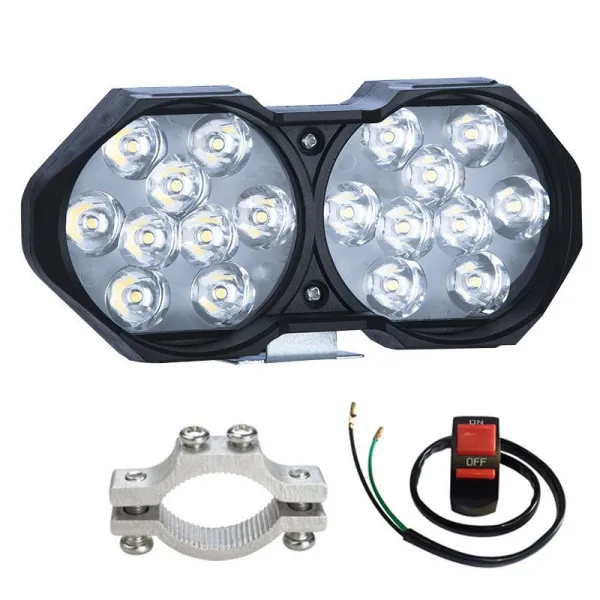 전동차 등하이라이트 LED 아웃 차등12V48V60V 강한빛 통용 배터리 차등스포트라이트 헤드라이트, 블랙 표범 18구슬 받침대 스위치