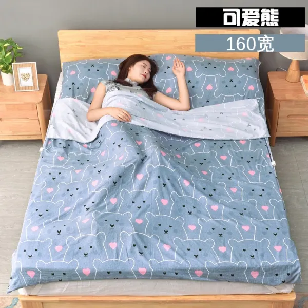 사이클영 출장 여행 호텔 투숙 더러운 침낭 순면 휴대용 1인용 어른 침대 시트 2인 전 면 큐트 곰160와이드