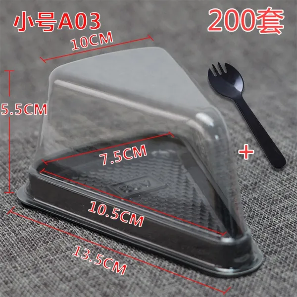 타르트상자 케이크통 케이크상자 베이킹 포장 천층 A03 삼각 형 무스 두리언 디저트 케이크를 자르다 건 투명 흡소 보케이스, 10x10x10cm, 200커버 숏 A03 독립 숟가락 2