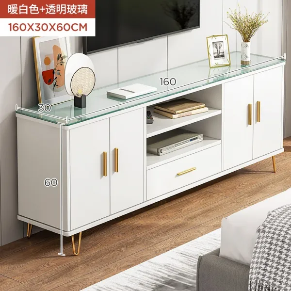 가볍게 사치한 TV거실장 현대 심플 높이다 타입 티비 허브랙 콤비네이션 하고 있다 붙박이식 수납장 유리를 끼우다 캐비닛, 조립 160CM 따뜻함 화이트 _투명 유리